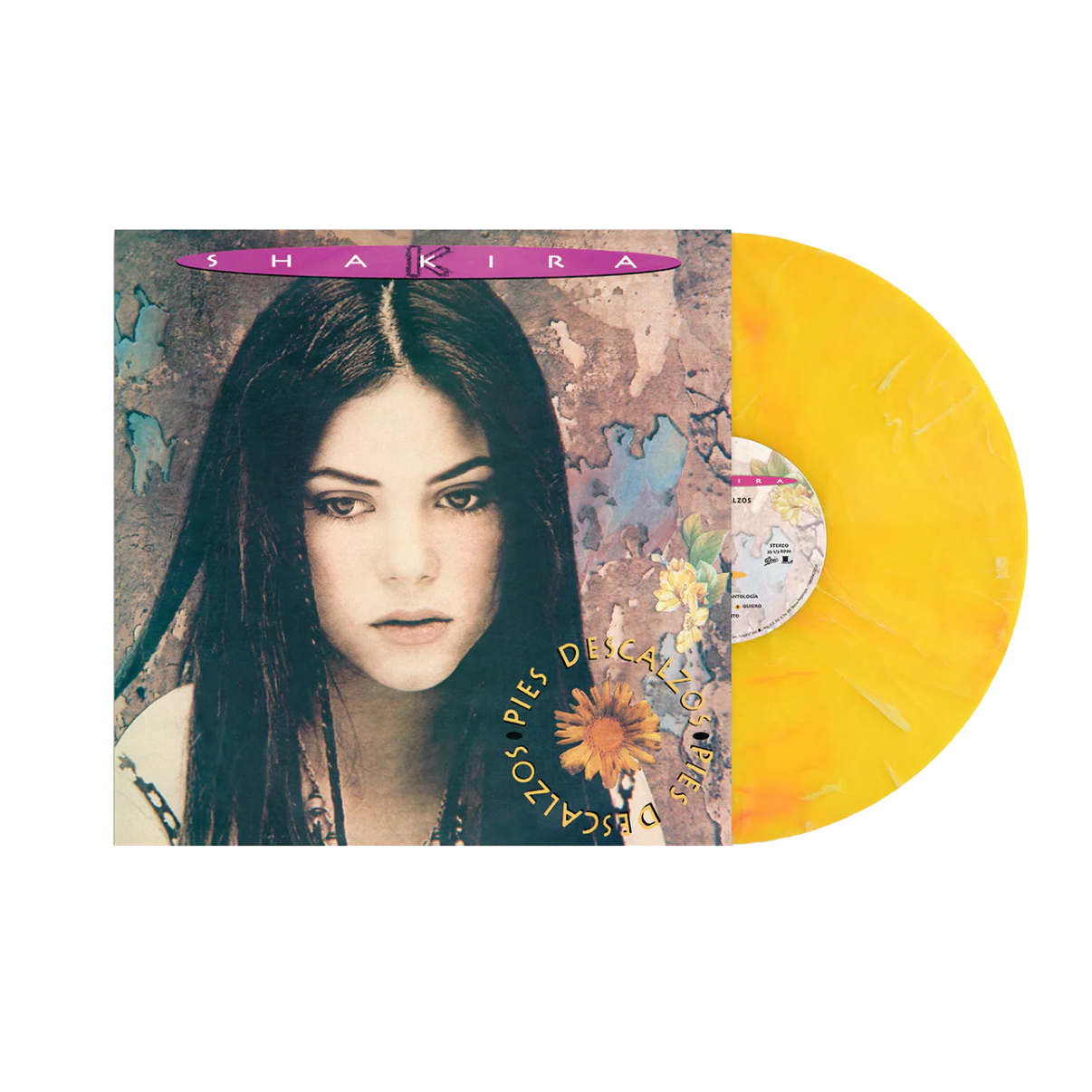 VINILO SHAKIRA - PIES DESCALZOS (VIBRANT YELLOW WITH RED SWIRL MARBLE VINYL)