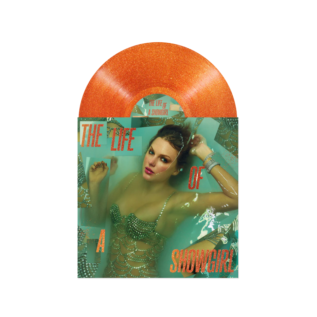 VINILO TAYLOR SWIFT - THE LIFE OF A SHOWGIRL (SWEAT & VANILLA PERFUME PORTOFINO ORANGE GLITTER VINYL)